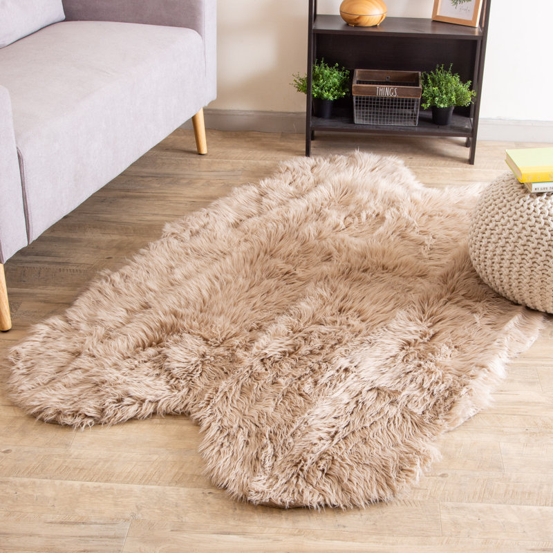 Diller Light Brown Faux Sheepskin Fur Machine Washable Shag Fluffy Area Rug, Novely 4' x 6'
