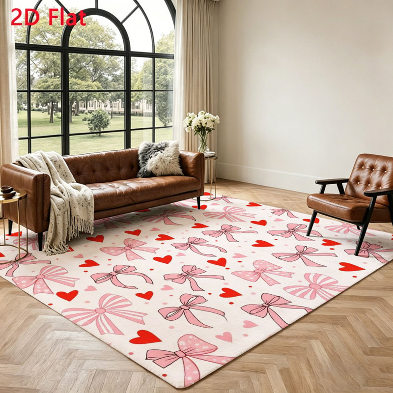 Cute Bow and Heart Pattern Rug, Soft Plush Area, Indoor Floor Mat for Living Room, Bedroom, Home Decor, Easter Decorations,