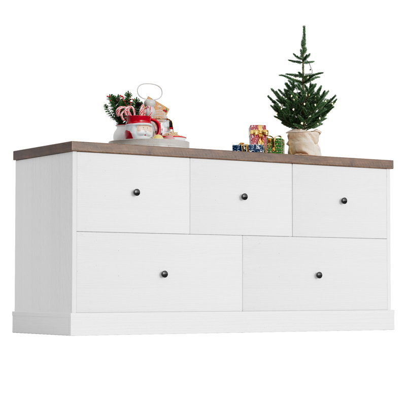 5 Drawer Double Dresser - Wide Wood Storage Chest