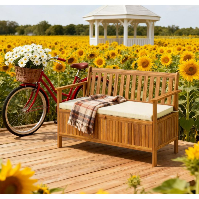 Double Patio Bench (Cream White,Teak)