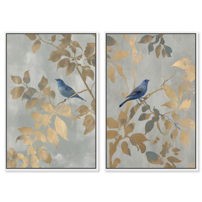 Gold Bough Duet Canvas Print Livingroom Wall Art Set by Art Remedy, White Frame, 24 x 36