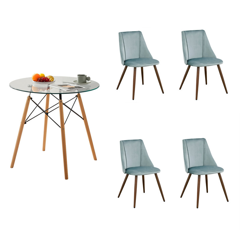 Ensemble repas pour 2 personnes Esbeidi, Clear, 5 Pieces: 1 Table, 4 Chairs, Lake Green