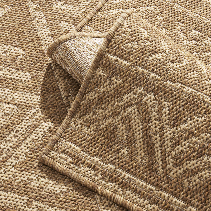 Boho UV-Resistant Woven Indoor/Outdoor Area Rug In Sand Beige, Beige, Rectangle 8' x 10'