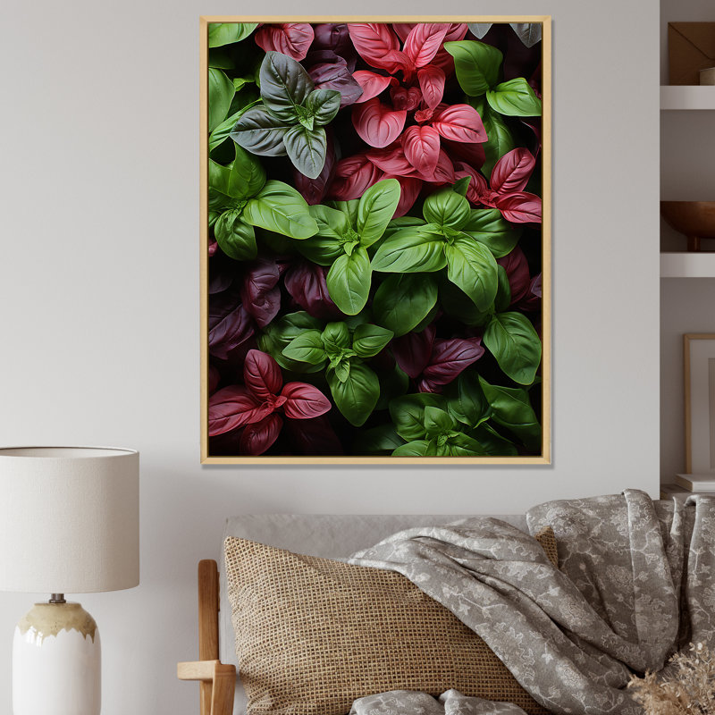 Herbes Basil Vibrance 2 - Art floral herbes murales, Cadre flottant brun, H 32 po x l 24 po x P 1 po