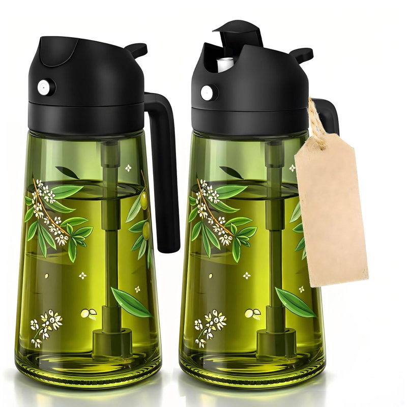 Ensemble de 2 bouteilles d'huile d'olive 2 en 1 pour la cuisine (noir)