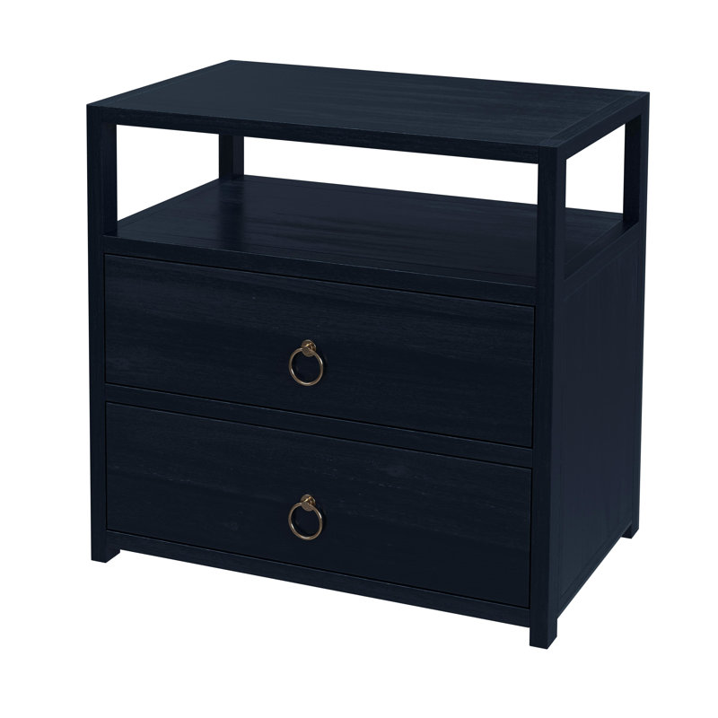 Lark 2 Drawer Wide Nightstand, Navy Blue