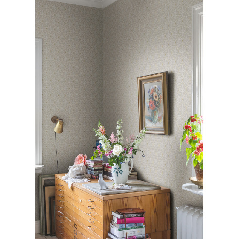 Lofstad Damask Wallpaper Roll, Garden Green