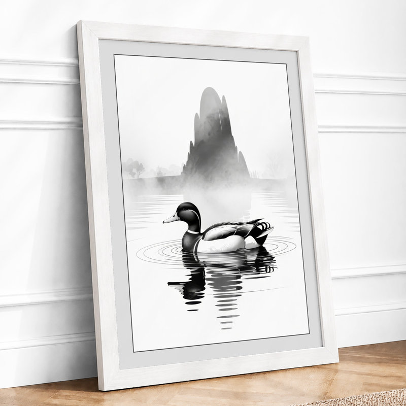Duck in Mist Minimalist 1 Piece Single Picture Frame Wall Art, A2 - 59.4 x 42.0 cm, White