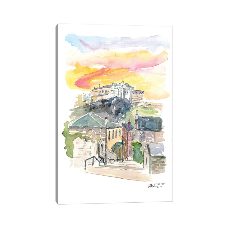 Edinburgh Scotland Street Scene With Castle At Sunset II by Markus & Martina Bleichner - Wrapped Canvas Gallery-Wrapped Canvas Giclée