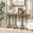 59.8'' Wooden Console Table With Oak Veneer Top,Farmhouse Entryway Table With Rubber Wood Slender Curved Legs-1896747476