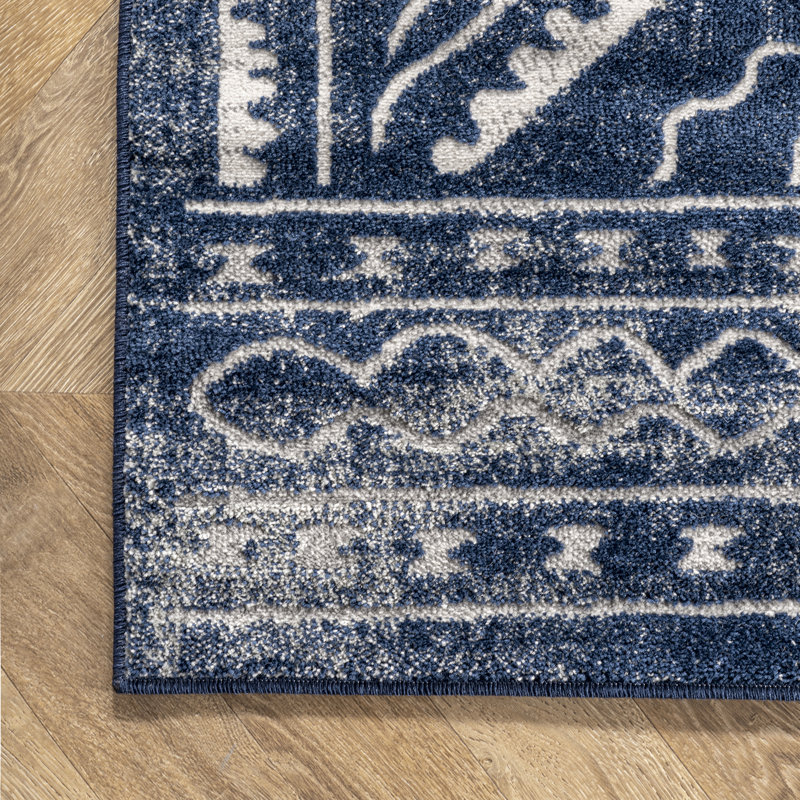 Tapis géométrique bleu / ivoire, Rectangle 9 pi x 12 pi