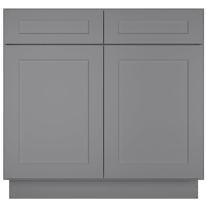 Armoire de base pour évier de cuisine prête à assembler avec tablettes réglables et fermeture en douceur, Shaker pierre grise