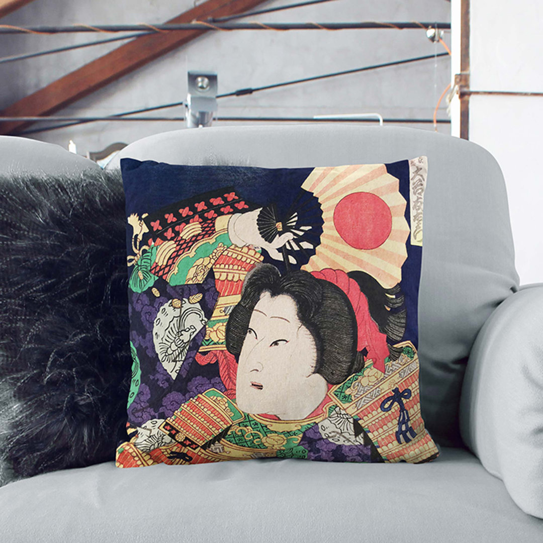Holding the Fan by Toyohara Kunichika Cushion with Filling