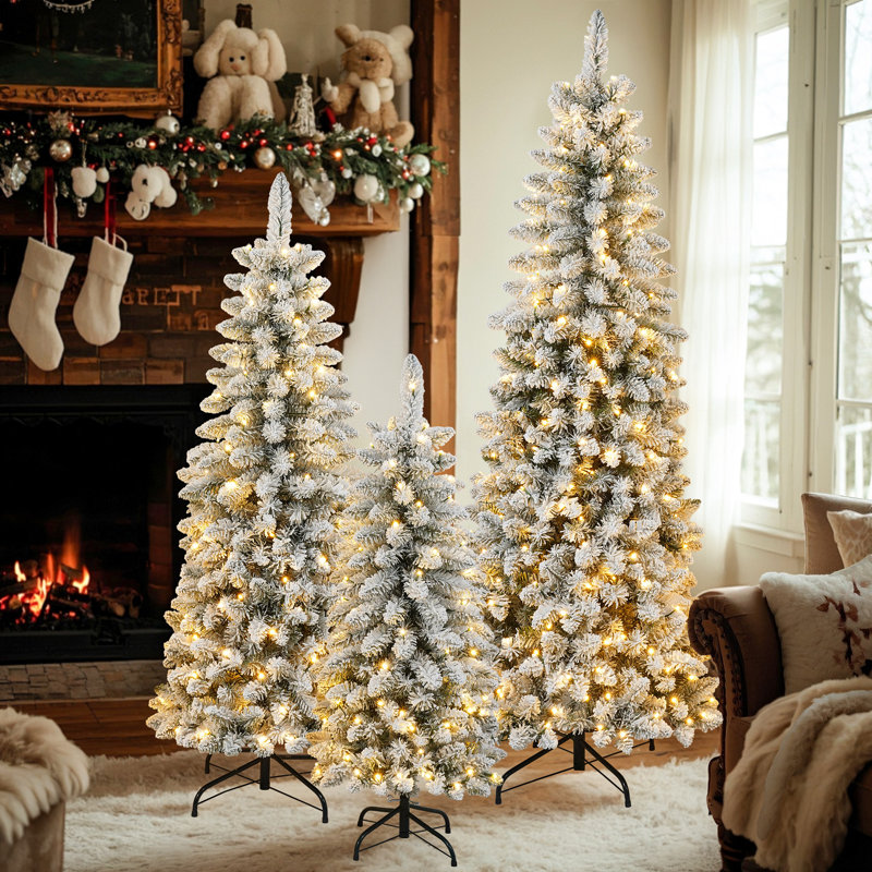Ensemble d'arbre de Noël artificiel enneigé 3 lumières avec 3 lumières, 4 pi 5 pi 6 pi, décoration de Noël