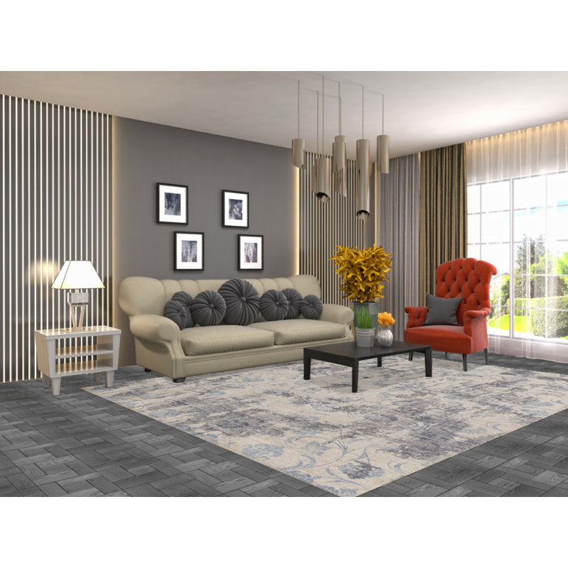Ivory Abstract Living Room Rug 8x10