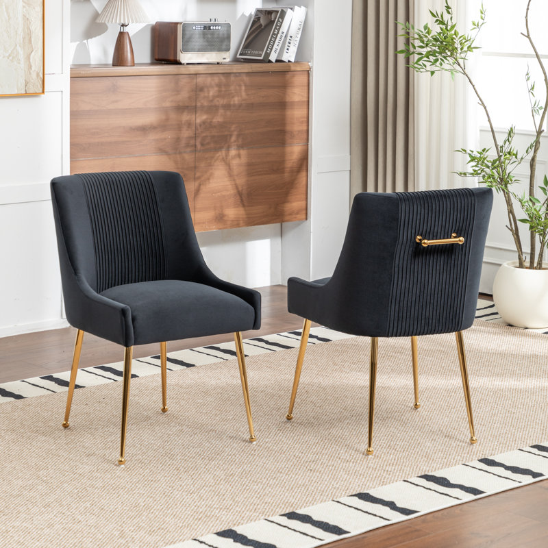 Elian 19.7'' H Velvet Upholstered Side Chair, Black