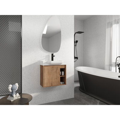 Meuble-lavabo mural 24 po avec lavabo en céramique blanche et porte à fermeture en douceur, emballage KD