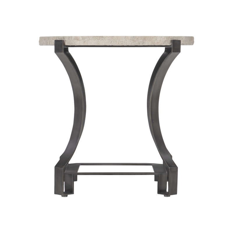 Transitional Cream Round Stone and Metal Side Table 26"