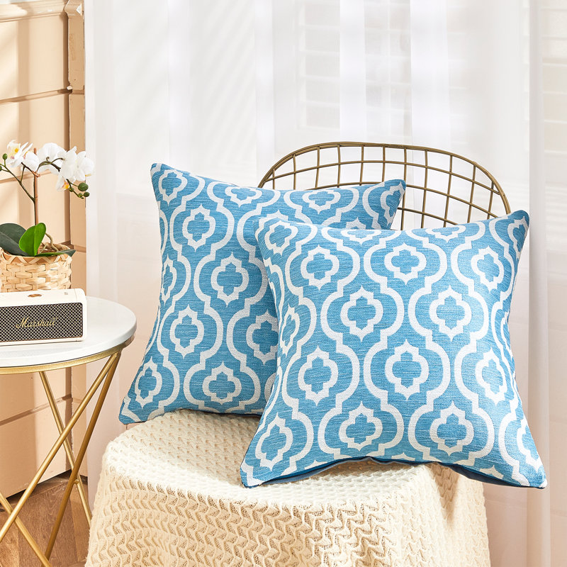 Jacquard Geometric Pillow Cover, Blue