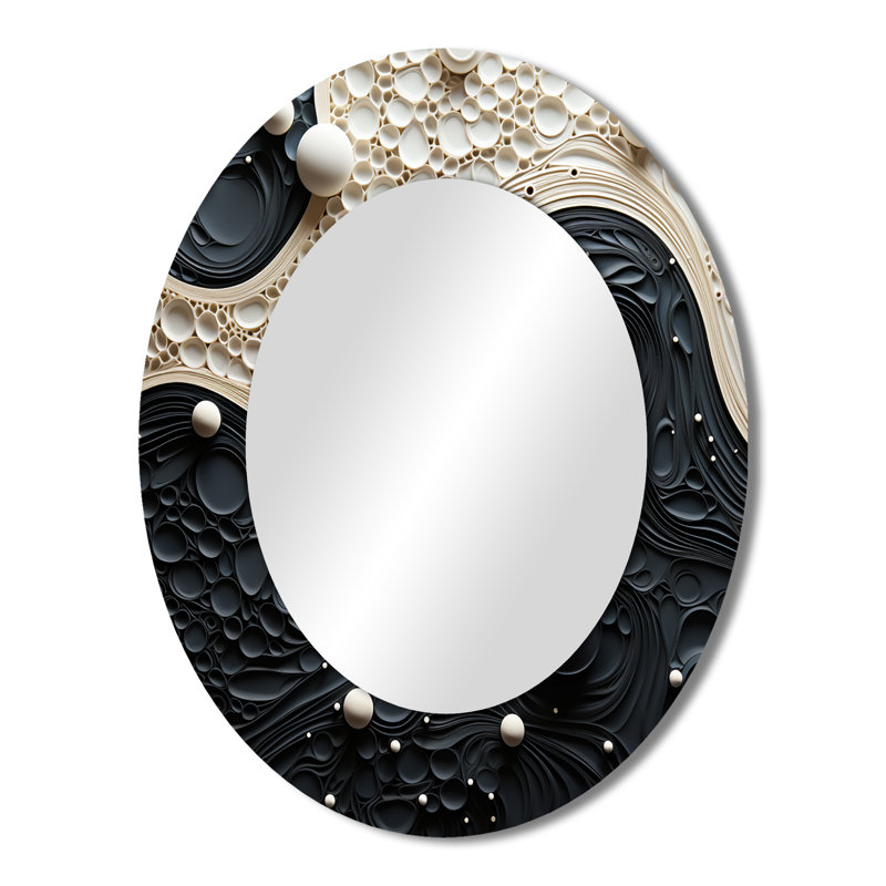 Blue White Tranquil Waters II - Large Oval Wall Mirror On Metal, 43" x 33"