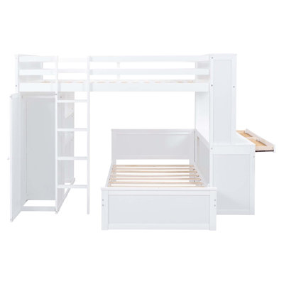 Lit mezzanine avec lit autonome, tablettes, bureau et garde-robe