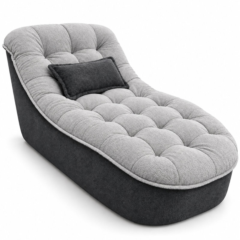 Chaise longue surdimensionnée sans os avec dossier incurvé et coussin moelleux, Light Grey & Charcoal