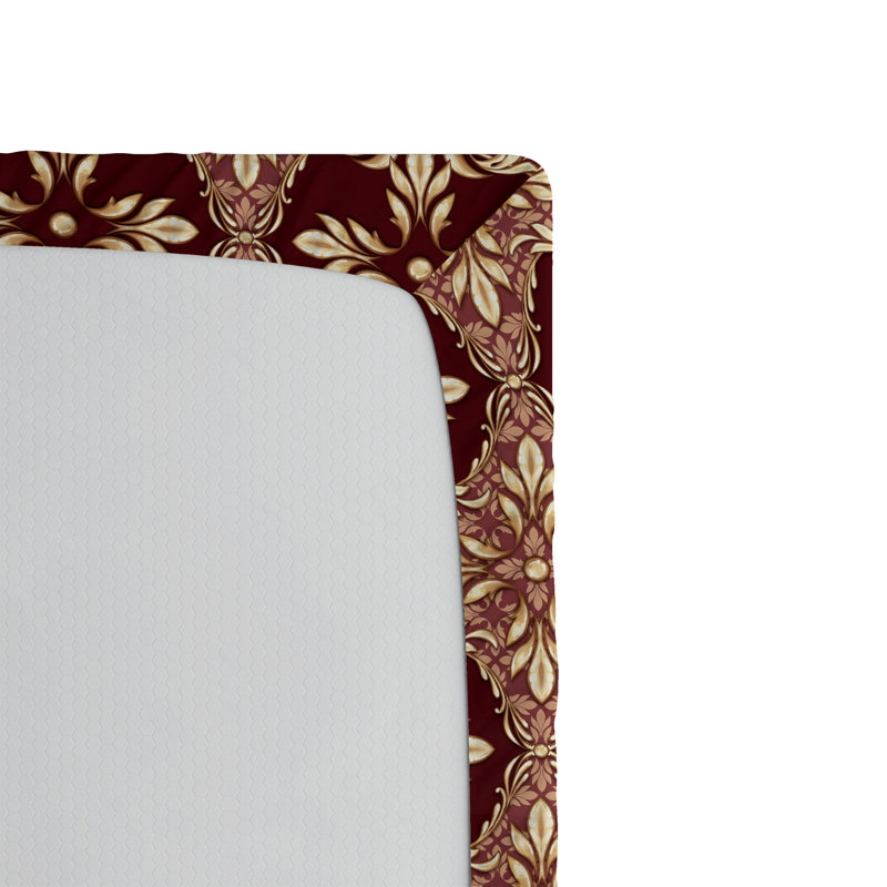Ambesonne Nature Fitted Sheet Leaves Botanical Style Art, Twin Fitted Sheet, Maroon/Sand/Brown Floral
