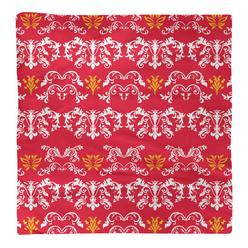 Damask Square Napkin, White/Red/Gold, Polyester, 10" W x 10" L