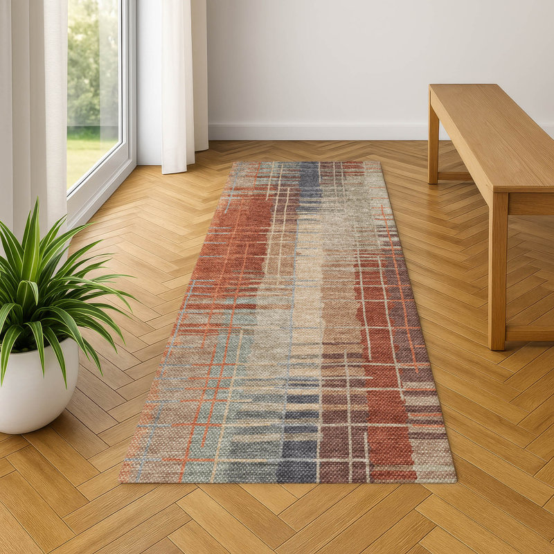 Premium Machine Washable Mayfield AMF2261 Striped Rug, 2'3" x 7'6" Runner, Khaki