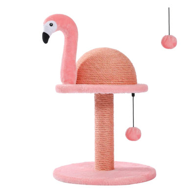 Cat Scratching Post, Pink Cat Scratcher Tree, Flamingos Natural Sisal Cat Scratch Post With Interactive Toy Ball And Extra Replacement Sisal Scratching Pole For Kittens And Small Cats,Pink