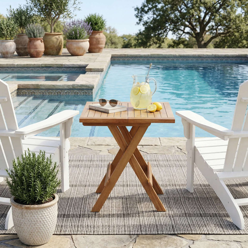 Sturdy Natural Teak Wood Square Coffee Table With Heavy Duty X Shaped Support Legs And Breathable Slatted Tabletop For Balcony Patio Backyard Garden