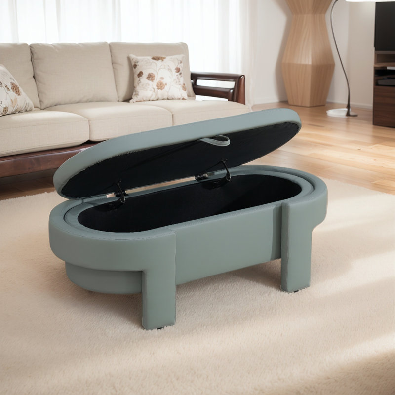 Repose-pieds ovale avec rangement en similicuir de 48 po de largeur