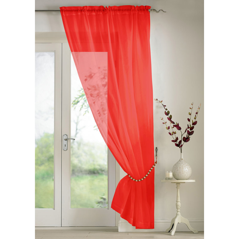 Billerica Sheer Curtain Single Panel, 145 W x 122 D cm, Red