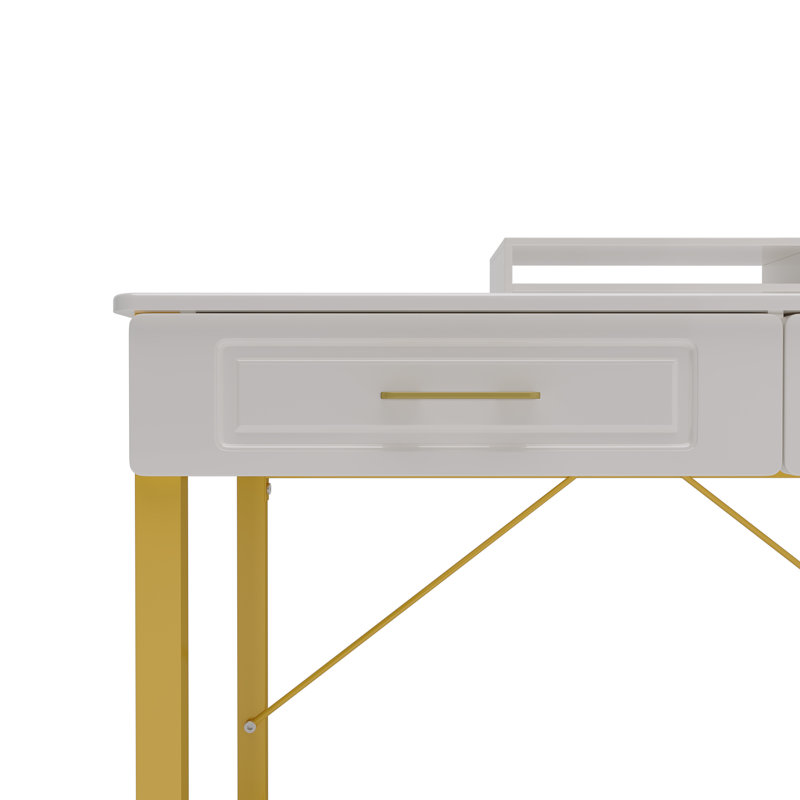 Rasheena Metal Base Computer Desk, White, 15.75" H x 39.37" W x 29.13" D
