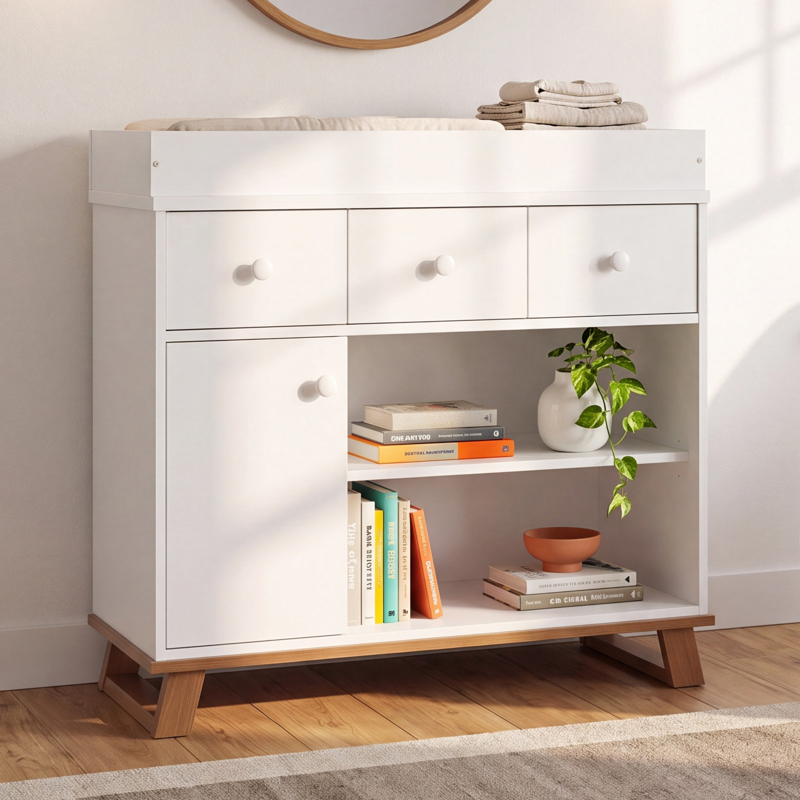 Storkcraft Modern 2-Drawer Changing Table Dresser, White/Vintage Driftwood