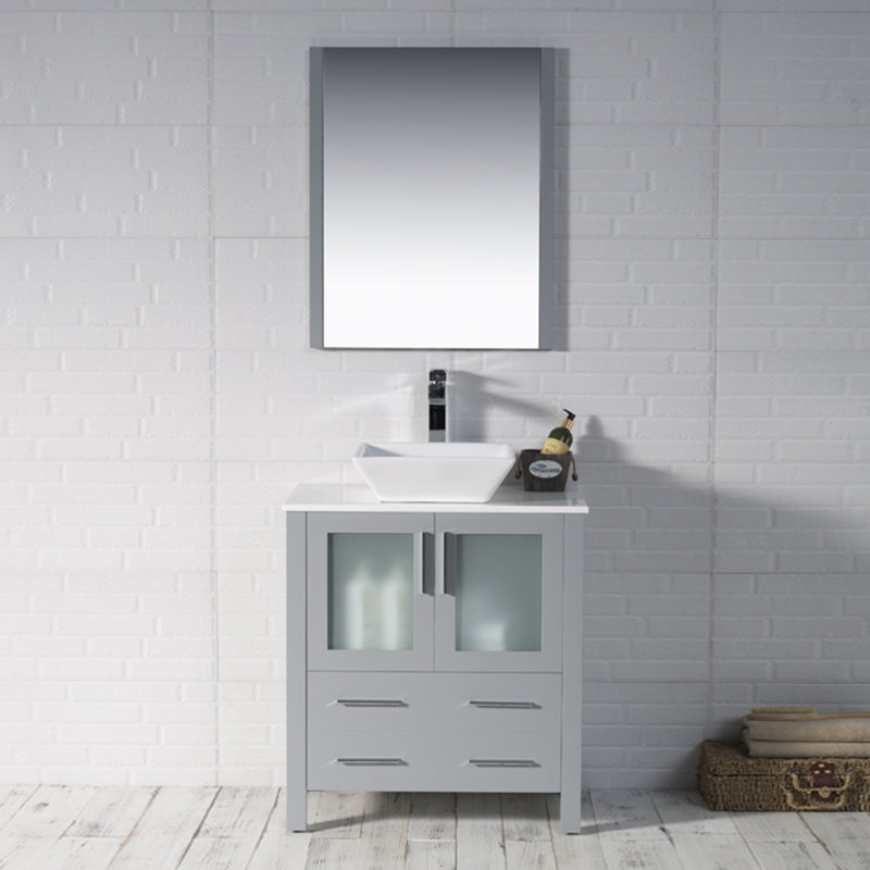 Mance 30.125'' Single Bathroom Vanity with Ceramic Top, Metal Gray