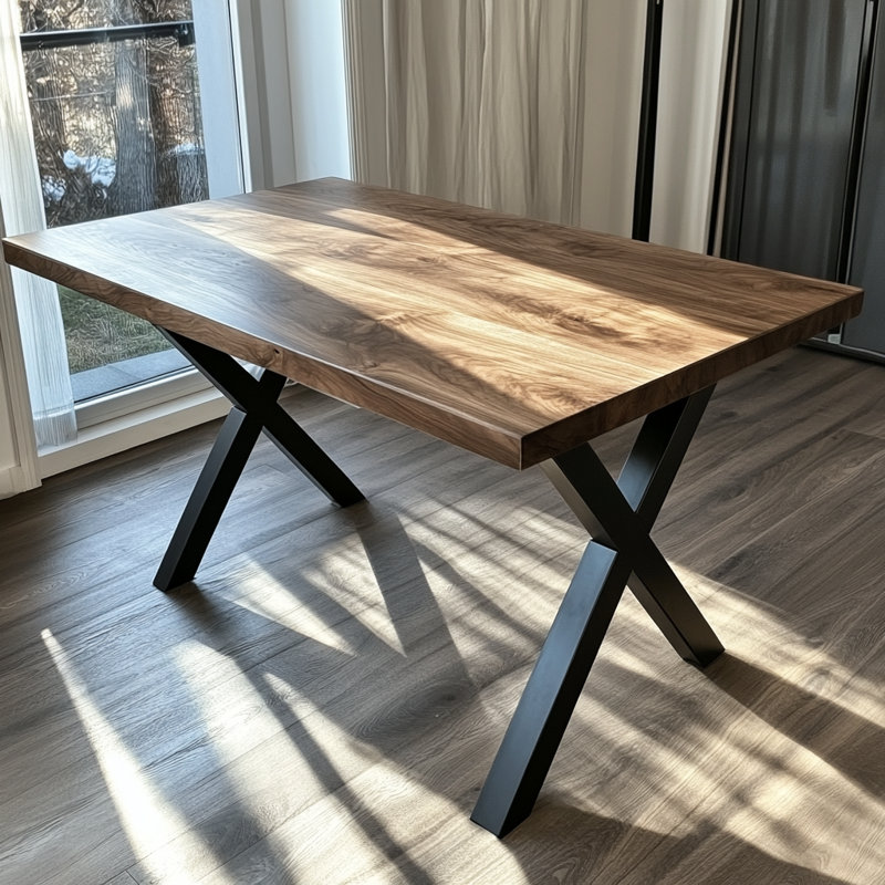 Solid Walnut Office Desk - Chunky X Legs + Power Socket, 76cm H x 140cm W x 60cm D