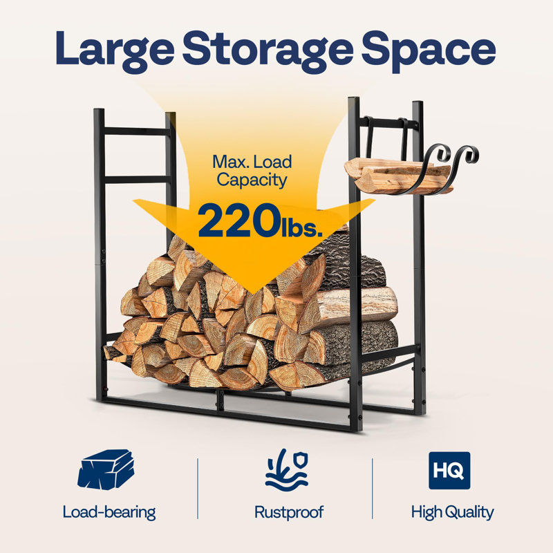 Support à bois de chauffage robuste de 3 pi avec support d'allumage - Organisateur de rangement de bûches intérieur / extérieur