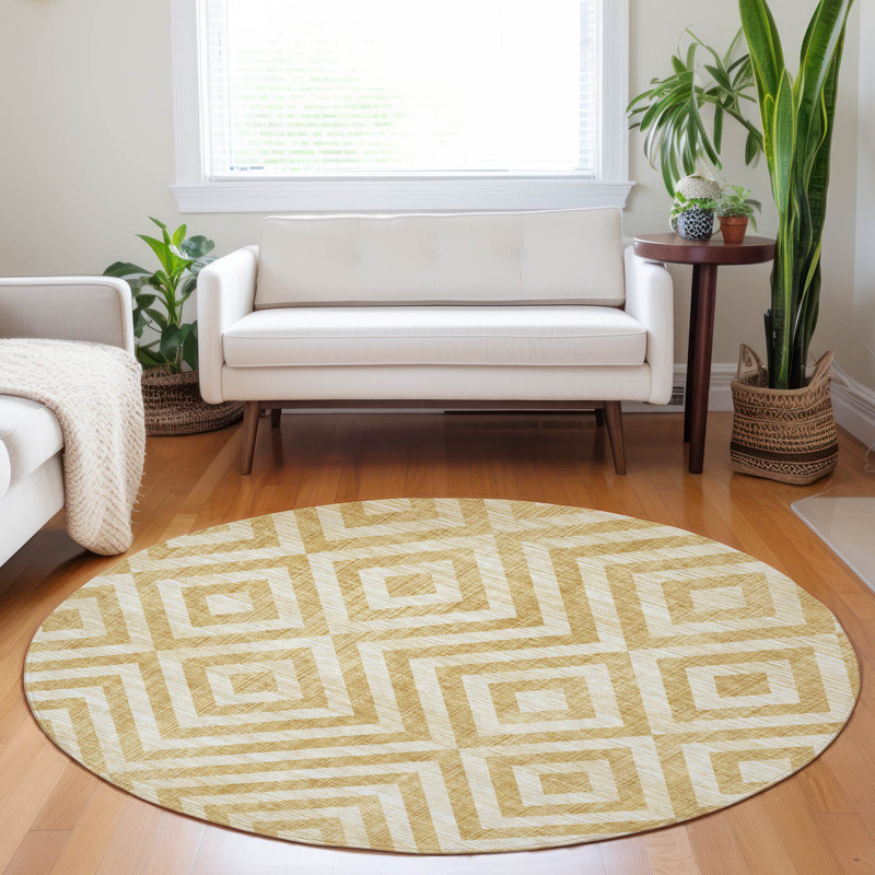 Tapis doré Prisco lavable à la machine de qualité supérieure, Rond 8 pi
