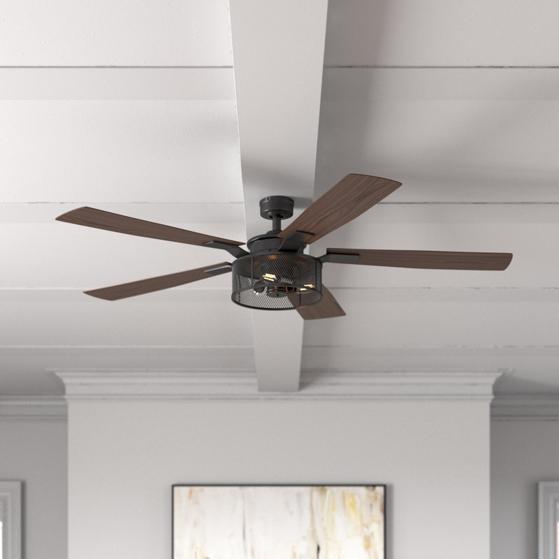 Ventilateur de plafond 52 po avec lumières DEL et télécommande Carnegie, Noir mat avec pales brun / beige