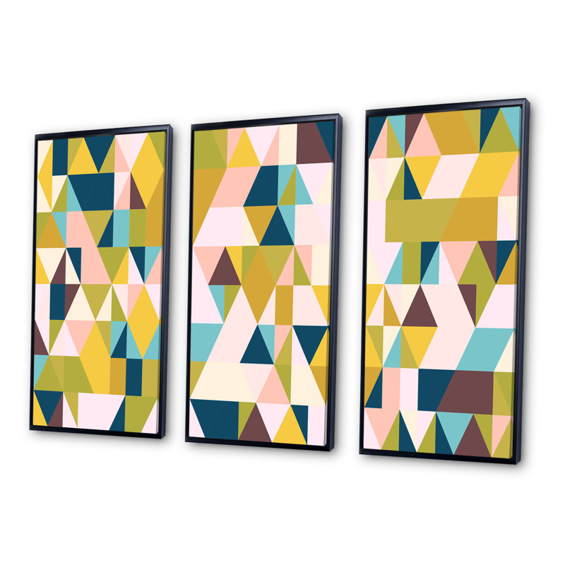 «Triangular Retro Design I», reproduction de photo sur toile 3 pièces, Cadre noir, H 28 po x l 36 po x P 1 po