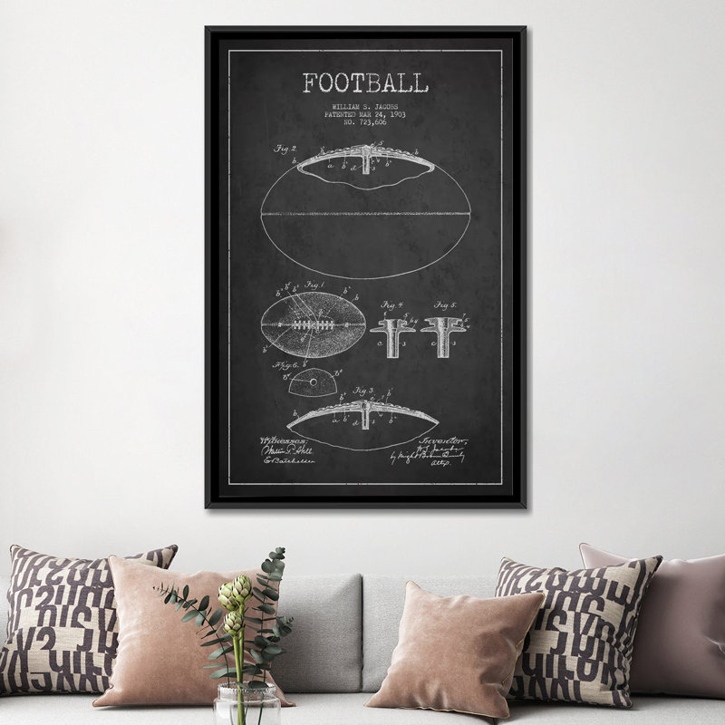 « football charbon », impression sur toile tendue, H 60 po x l 40 po x P 1,5 po, Toile avec cadre noir, Pas de tapis