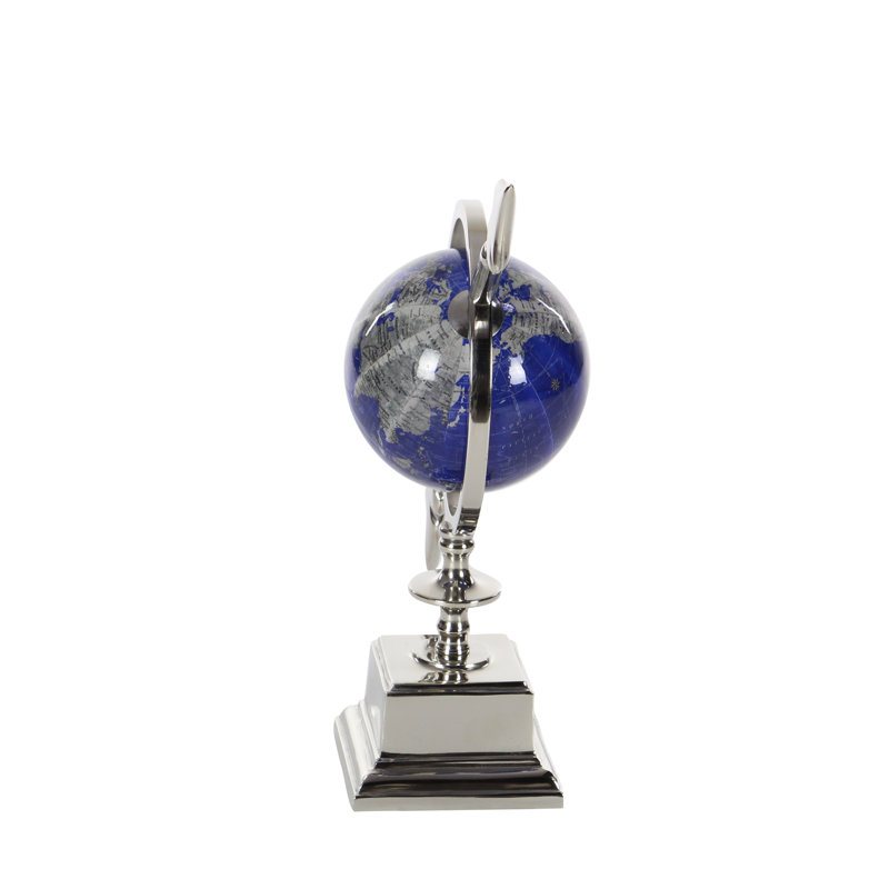 Globe terrestre bleu traditionnel en aluminium 14 po x 13 po x 5 po, Bleu
