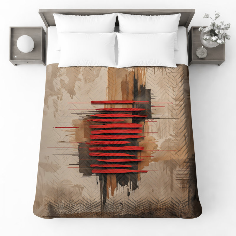 Red Abstract Art Quilted Bedspread All Sizes, Twin