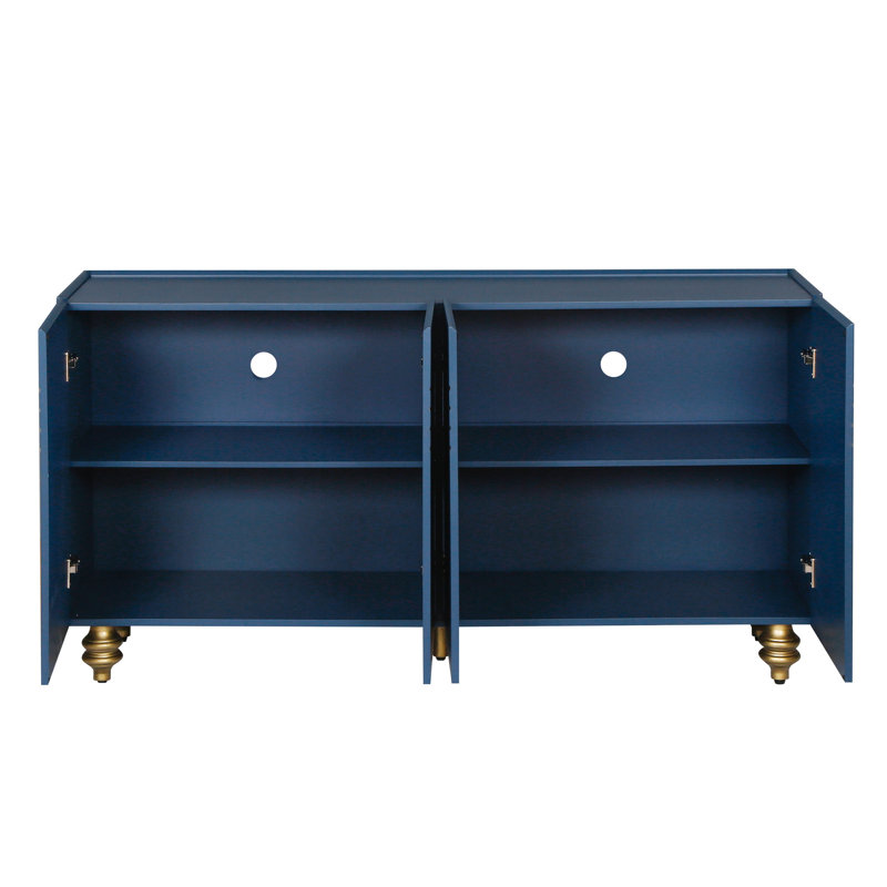 Fluted Storage Buffet Cabinet, Navy Blue, Suiting Various Rooms 4-Door Creating A Functional Home Solution, Navy Blue
