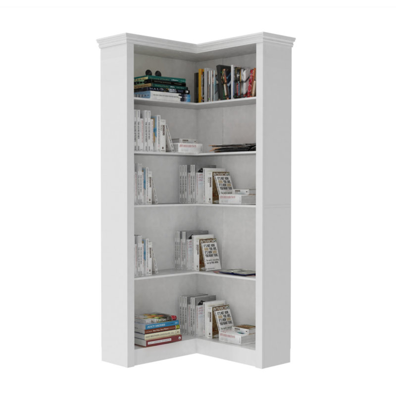 Étagère d'angle ouverte à 5 niveaux de bonne texture, robuste et durable, respectueuse de l'environnement pour la chambre à coucher, le salon et la bibliothèque essentielle.
