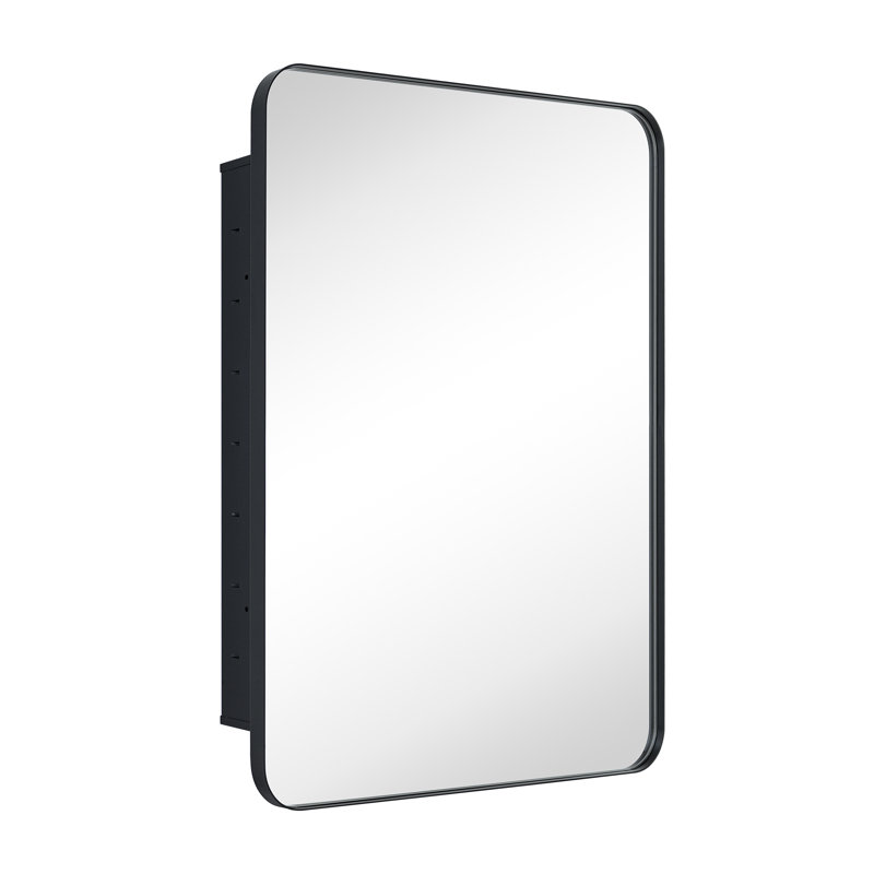 Haslem Recessed Framed Medicine Cabinet with Mirror and Adjustable Shelves, Black, 30" H x 24" W x 5.08" D