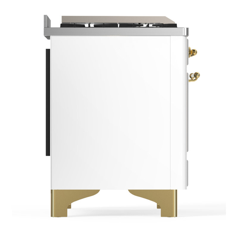 Majestic III Series 36 Inch Dual Fuel Range with 6 Sealed Burners, Griddle, in Glossy Black (Natural Gas, Brass Trim), White