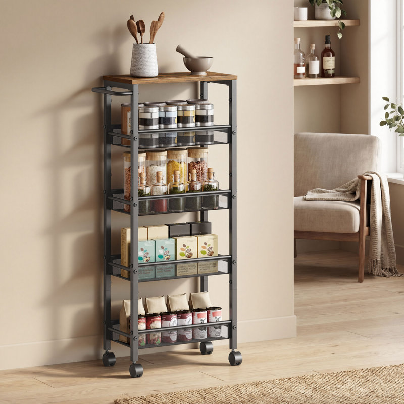 Chariot de rangement roulant, 39.7" H x 18.4" W x 5.6" D, Brun rustique / noir classique