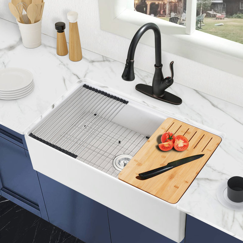 Single Bowl Fireclay Kitchen Sink, 10" H x 20" W x 30" L